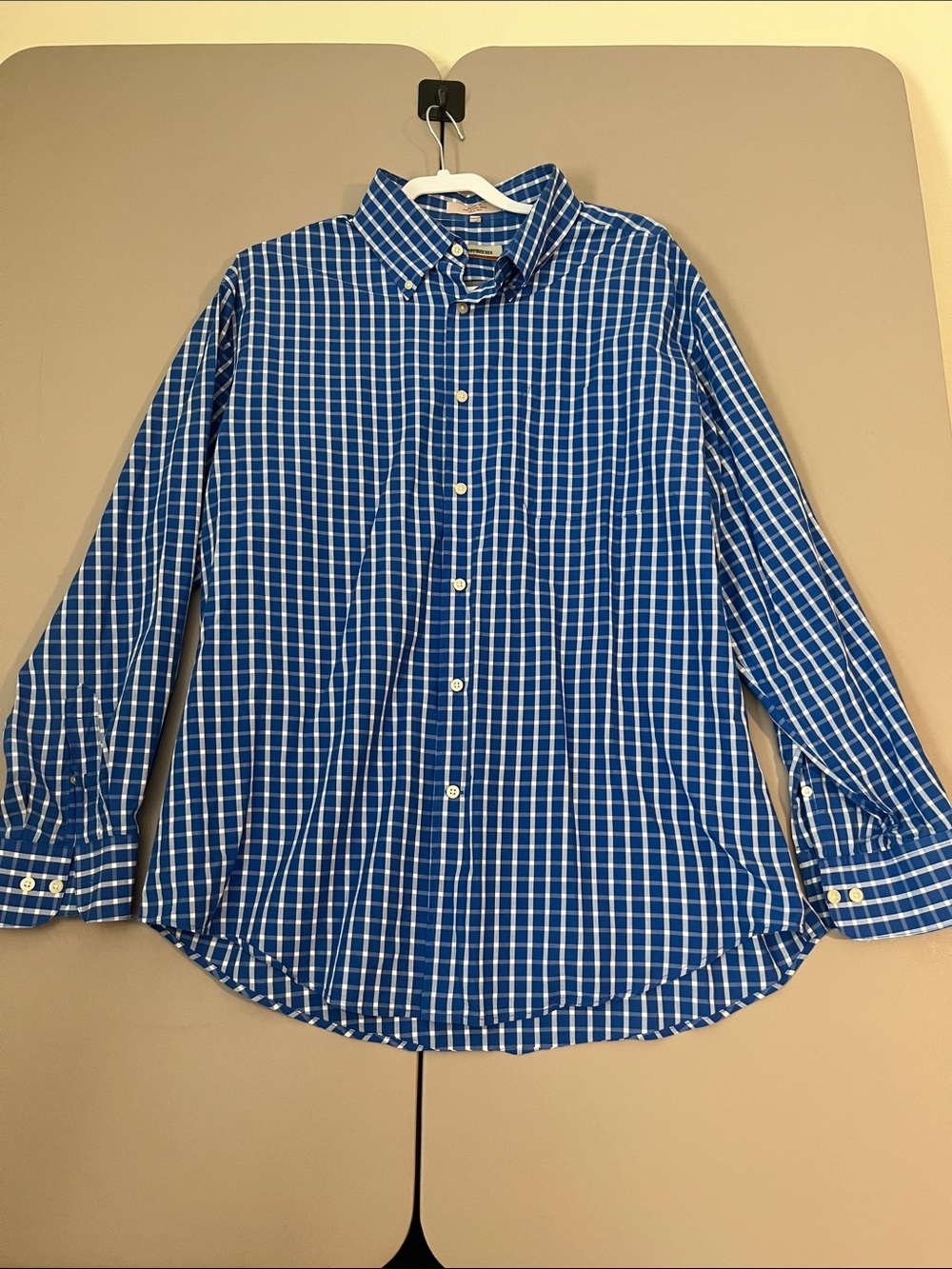 Men's Blue Check Button-Down Shirt - Casual Long Sleeve